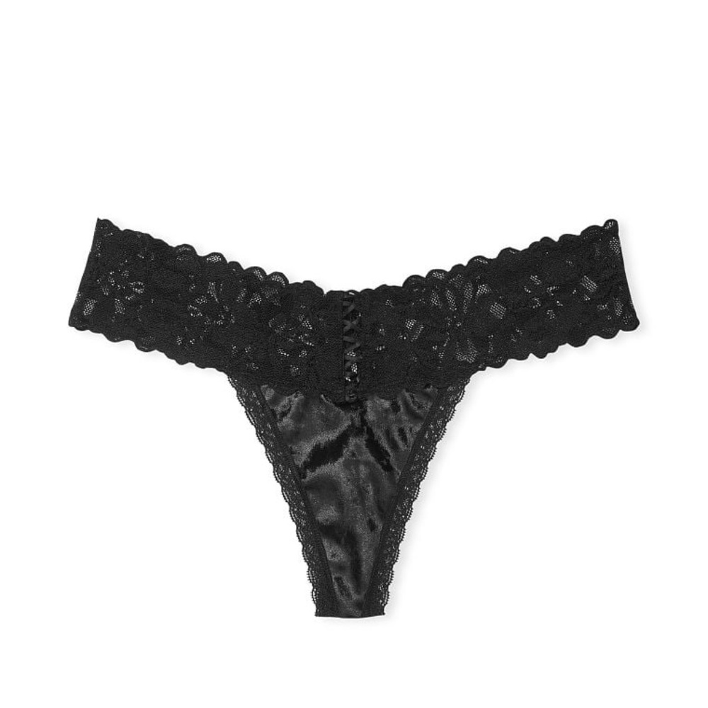 Victoria's Secret The Lacie Lace Up Velvet Thong Small NEW